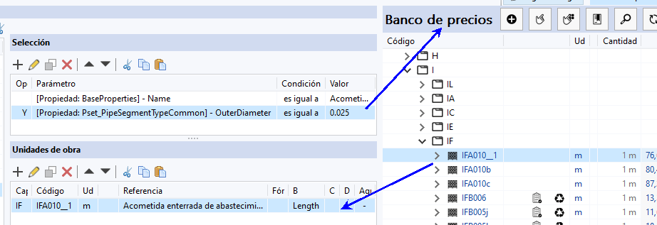 Asociación entre elementos MEP medidos con reglas y unidades de obra (Open BIM Quantities)